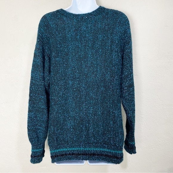 VINTAGE 80s BELDOCH POPPER Metallic Chunky Knit Pullover Sweater Holiday Medium - Picture 4 of 6